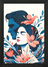 Floral Couple Portrait Framed Wall Art Poster Canvas Print Picture