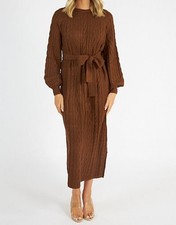 Show Me Your Mumu Women's Chocolate Cable Knit Barb Sweater Midi Dress - Small