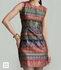 HoliChic Olivia Mini Dress Brocade Silk Indian Motif Size XS Boho Designer