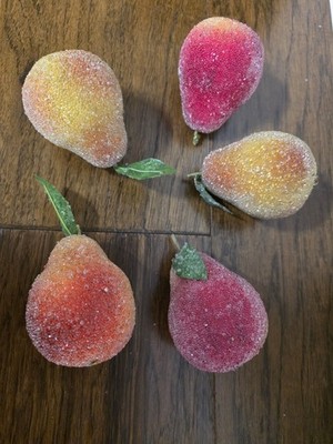   Lot Of 5 Vintage Sugar Beaded Pear Fruit Ornaments Bowl Filler Decor~