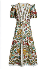 New FARM RIO Sweet Botanicals Floral V Neck Midi Dress Off White. Size XL