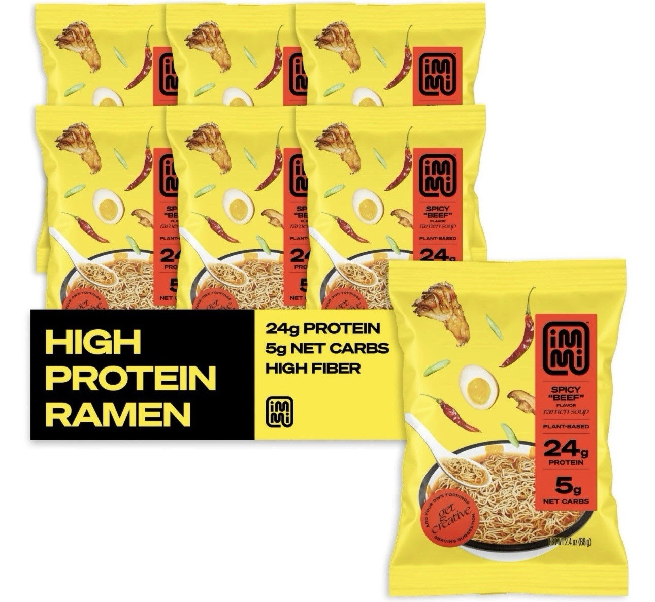 immi Spicy &ldquo;Beef&rdquo; Ramen 100% Plant Based Keto Friendly 6 Pack
