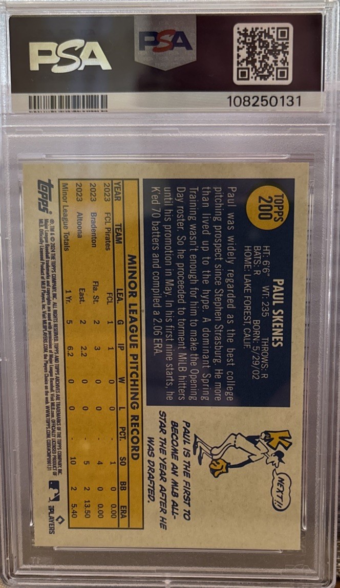 2024 Topps Archives #200 Paul Skenes Rookie PSA 10 RC view 2