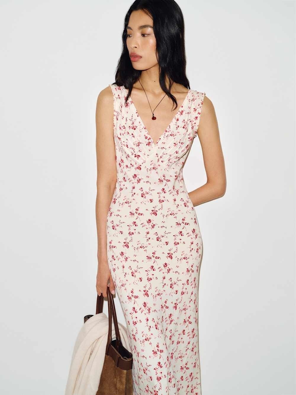 NEW Reformation Anna-Claire Midi V-neck Dress Rosalie White Floral | size S