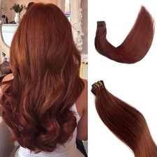 Remy Human Hair Tape-in Extensions 33 Dark Auburn Seamless Skin Weft