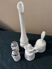 Vintage Fenton Hobnail Milk Glass Lot 4 Swung Vase, Salt & Pepper, Cruet, Bell