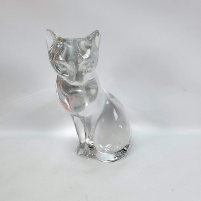 Lenox Crystal Cat Figurine Clear Art Glass Sitting Kitty Sculpture 5 inch 1993