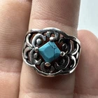 Vintage Sterling Silver Solitaire Square Turquoise Ring Size 7 - 3.8g