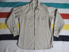 VTG 50s 60s US Military Army Cotton Khaki Utility Button Pocket Shirt Mens L