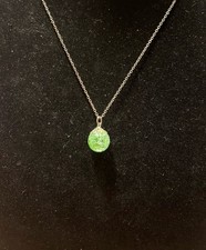 925 Silver Crackle Glass Orb Pendant Necklace Apple Green  19”