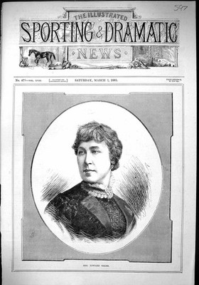 Original alter antiker Druck 1883 Portrait schöne Frau Mrs Edward Saker 19.