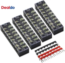 8Pcs (4 Sets) 8 Positions Dual Row 600V 25A Screw Terminal Strip Blocks with Cov