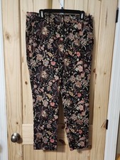 H M Black Stretch Floral Print Chinos 14