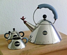  Alessi Wasserkessel-Zuckerdose-Löffel-Milchkännchen-Flöte Edelstahl Inox 18/10