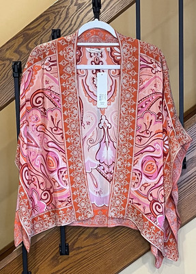Soft Surroundings Kimono Cardigan Farida Pink Beach Paisley SZ. Sm/Med NWT