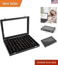 Stylish Black Ring Display Case: 100 Slot Jewelry Organizer with Dustproof Cover