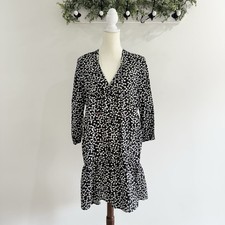 Zara The Cadie Black White Patterned Tiered Long Sleeve Mini Dress Small New CC3