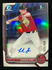 2022 Bowman Draft Chrome LANDON SIMS 1st Rookie SILVER REFRACTOR AUTO #/499 RC