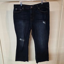 Terra Sky Womens Jeans Size 18W Short Dark Wash Flare Distressed Raw Hem