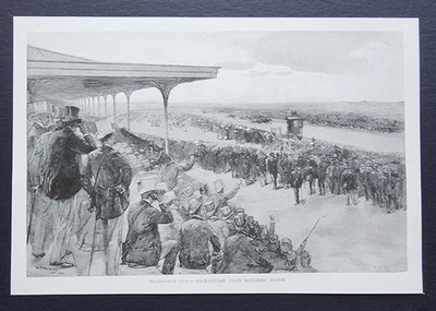 Großer antiker (1888) Druck - Melbourne Cup - Pferderennen - Australien