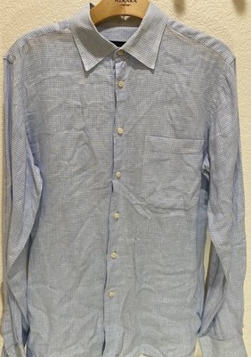 Corneliani Linen Shirt Plaid Blue 16 Italy