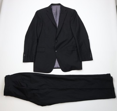 Vintage 90s Streetwear Mens 42L 2 Piece Worsted Wool Striped Suit Wedding Black