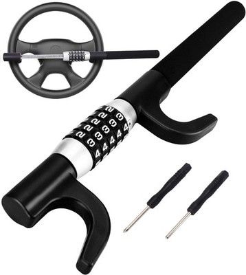 Tevlaphee Steering Wheel Lock, Car Lock Anti Theft Keyless Extendable Black 