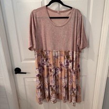 Plus Size 16 Mauve Pink Floral Ruffled Boho Babydoll Swing Tunic Dress