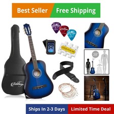38-inch Beginner Acoustic Guitar Package Blue, Basic Starter Kit w/Gig Bag, S...