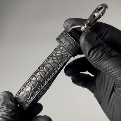 Matte Black alligator skin key chain, luxury exotic keyfob handmade in the USA