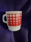 Vintage Milk Glass Fire King Anchor Red White Polka Dots coffee mug