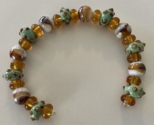 New 8  Strand Green, Topaz  White Rondelle  Round LampWork Glass Beads 10-12mm