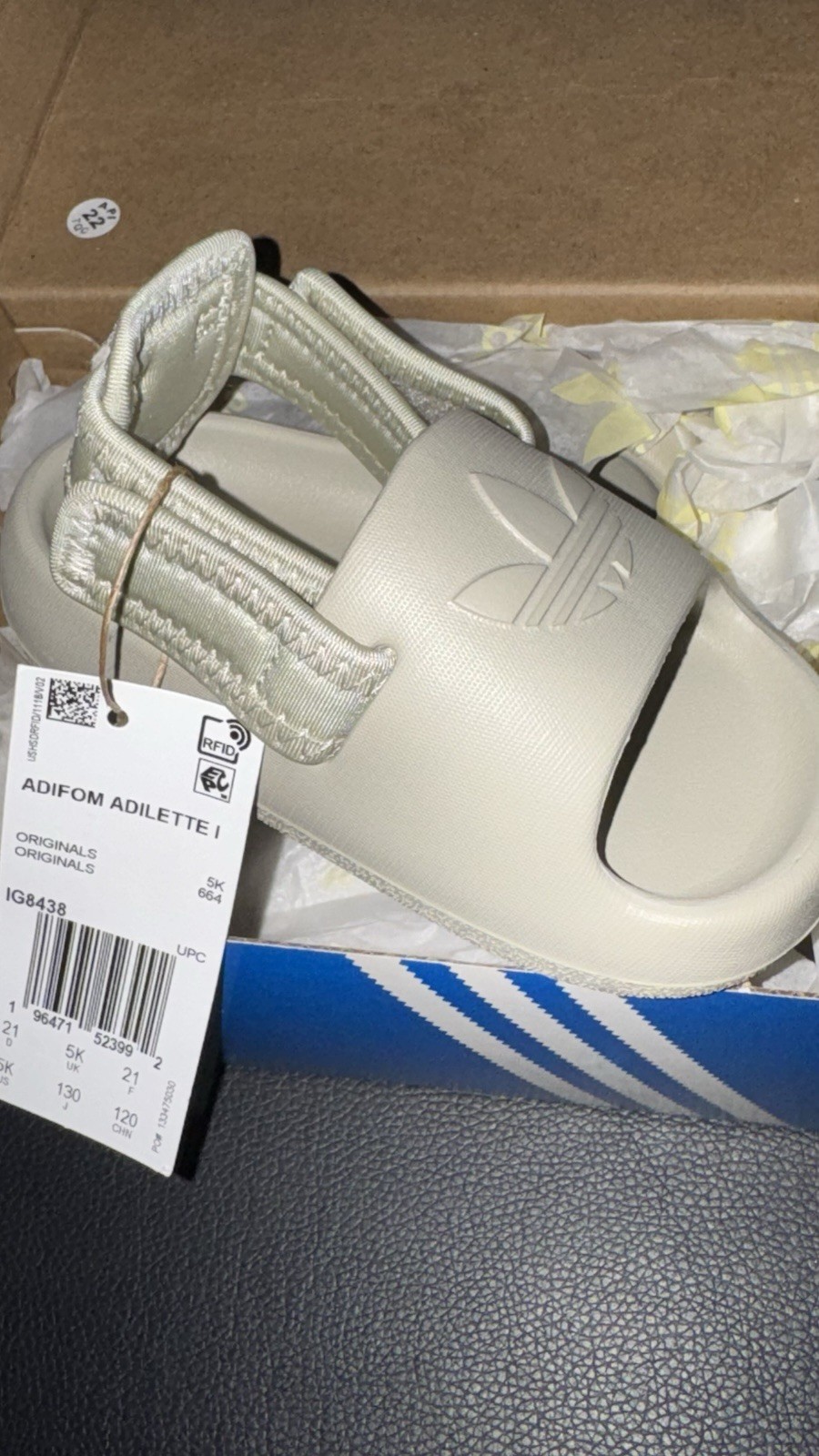adidas Adifom Adilette I Baby Slide Beige Hook & Loop Originals IG8438 image 3