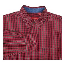 Izod Mens Red Plaid Long Sleeve Button-Down Cotton Shirt M