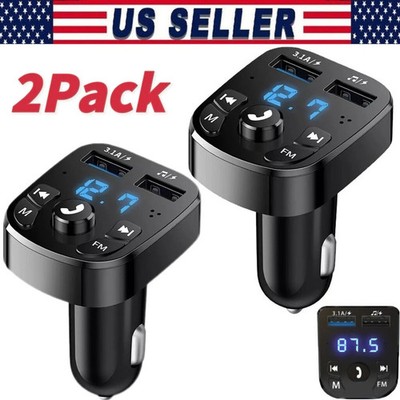2 pcs Bluetooth 5.0 Car Wireless FM Transmitter Adapter 2 USB PD Charger AUX