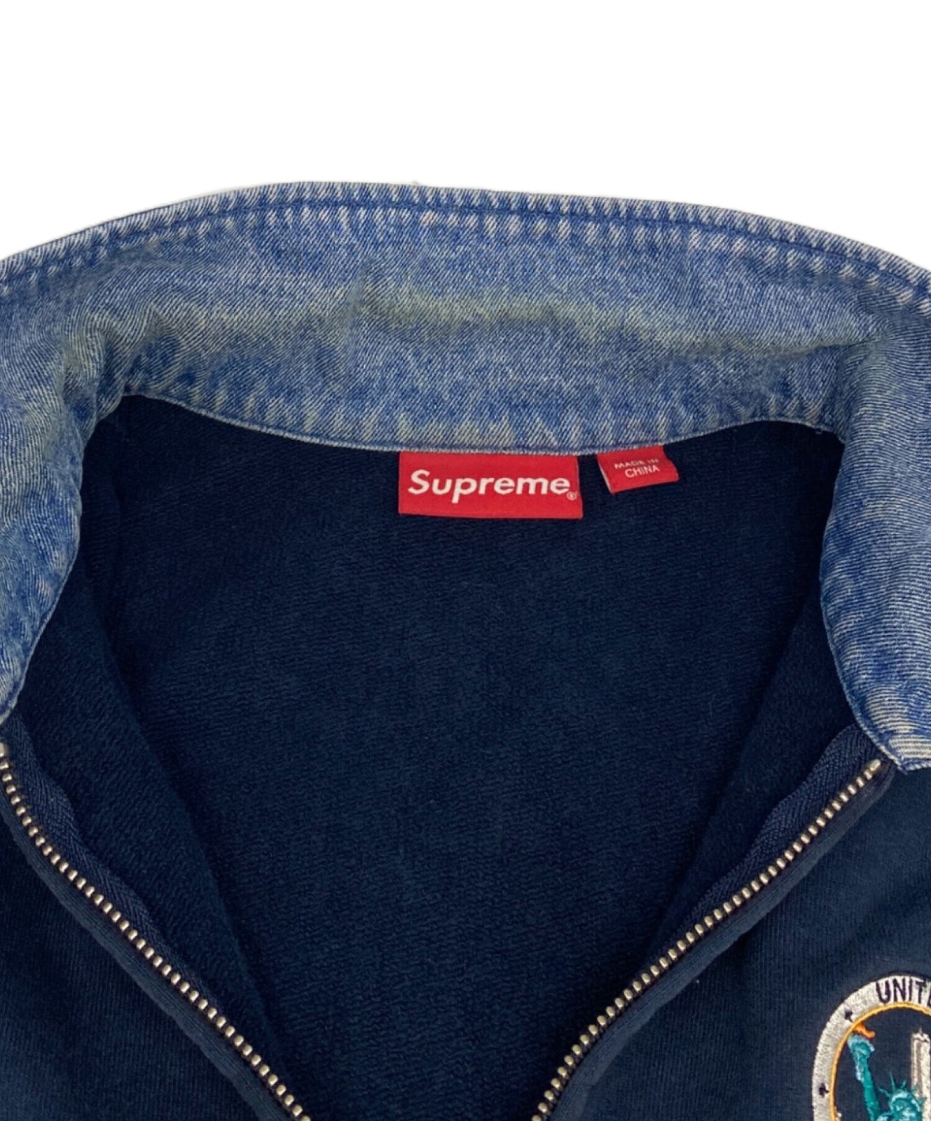 SUPREME Denim Collar Half Zip Sweatshirt Size: L Navy Men thumbnail 10