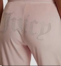 Juicy Couture Pink Velour Pants M Rhinestone Juicy Logo Y2K Bling Sleepwear Yoga