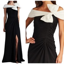 Tadashi Shoji Darina Draped Bow Gown Dress Size XL Black White Gala Party Formal
