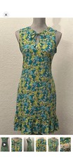 MICHAEL Michael Kors Blue Yellow Floral Shift Dress L Sleeveless Short Keyhole