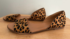 J Crew Womens Morgan Leopard Calf Hair Peep-Toe Flats Size 8
