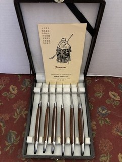 Vintage Samurai Cutlery Knifes Set Forged Stainless & Wood Set of 6