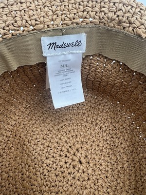 Madewell Crochet Raffia Bucket Hat M/L Tan Scallop Trim Straw Summer Beach NWOT Madewell Crochet Raffia Bucket Hat M/L Tan Scallop Trim  main image 2