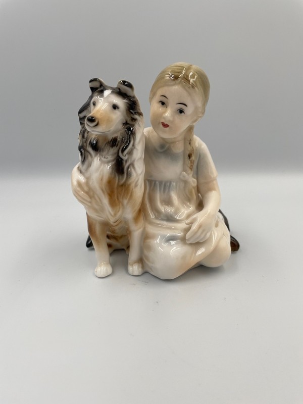 Vintage Collie Child Sitting Figurine Decor