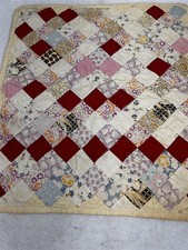antique doll bed quilt 17 x 15 patchwork cotton reversible original 1920