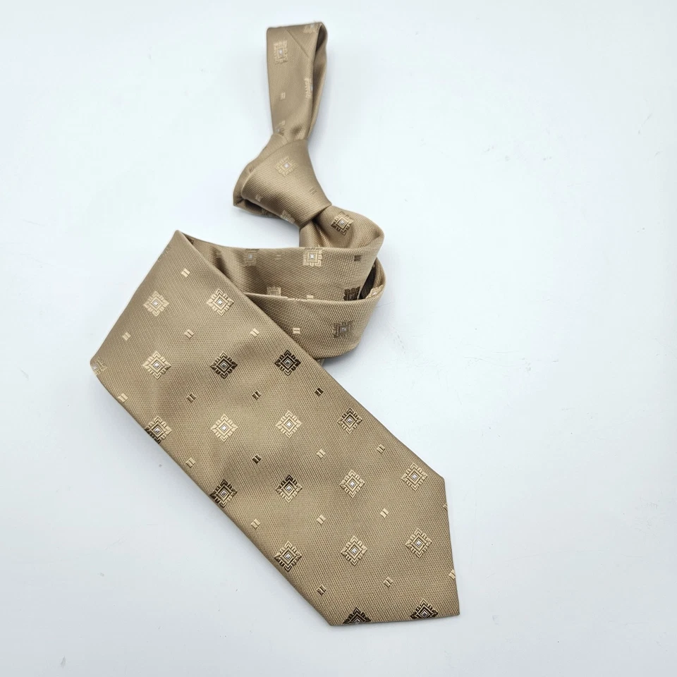 Corbata Dormeuil 100 % seda para hombre 3,75" x 58" hecha a mano Italia oro blanco cuadrados Foto 2 de 4