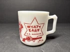 Vintage Wyatt Earp Milk Glass Mug Cup Red 1950's Hazel Atlas Western US Marshall