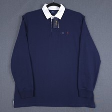 Polo Ralph Lauren Rugby Polo Shirt Mens Navy Blue Classic Fit Long Sleeve