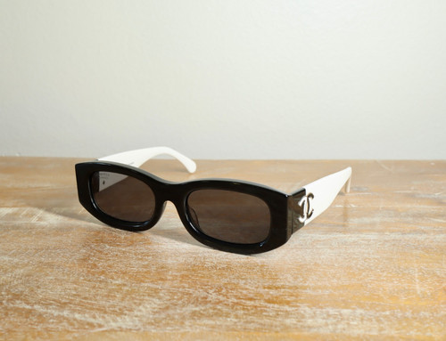 CHANEL CH5525 Rectangle Sunglasses Black White/Gray Polarized Lens for women