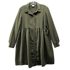 Asos Long Sleeve Shirt Dress Womens 8 Olive Green A-Line Babydoll Mini