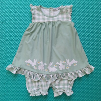 Little Millie Green Bunny Size 3 Baby Toddler Skirted Romper
